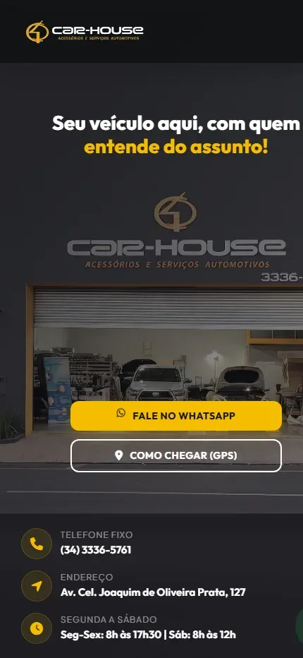 Site da Car House em tela de celular